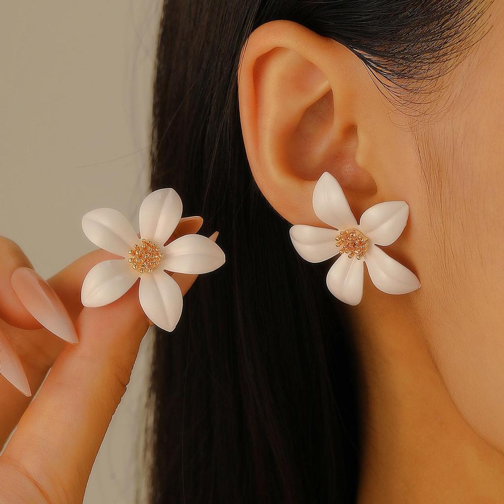 Colorful Drip Oil Flower Stud Earrings - Simple Double-Layer Petal Design for Women, Perfect for Spring and Summer
