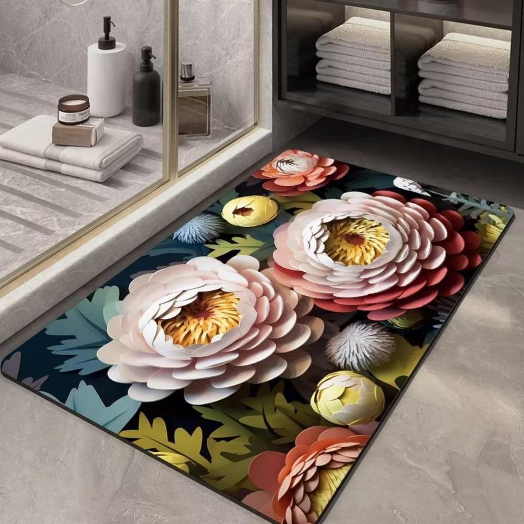 Diatom Printing Bathroom Thickening Mat Bath Non-slip Carpets In Wash Basin Bathtub Side Floor Rug Shower Room Doormat Memory Foam 3D Pad