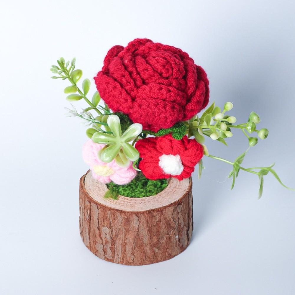 Hand-woven Knitted Flowers Potted Sunflower Tulip DIY Craft Artificial Flower Cute Design Colorful Handmade Plant Decor