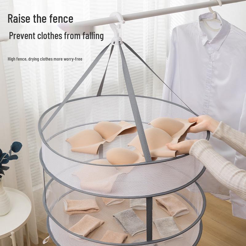 Three-Tier Windproof Folding Sweater Drying Rack Basket
