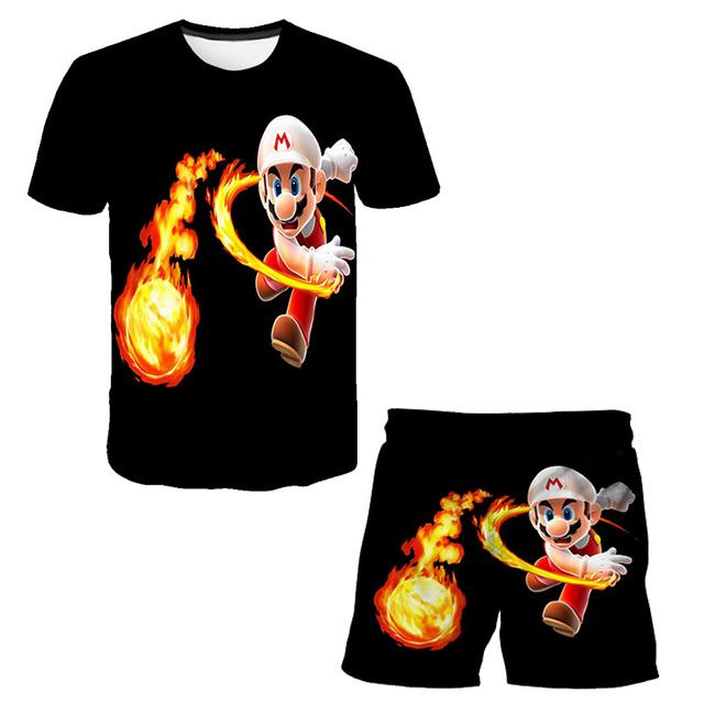2025 Neue T-Shirts Jungen Anzug Mario T-Shirt Shorts Sommermode Mario Bros T-Shirt 2-teilige Sets Kinder Trainingsanzug Jungen Übergroße Kleidung