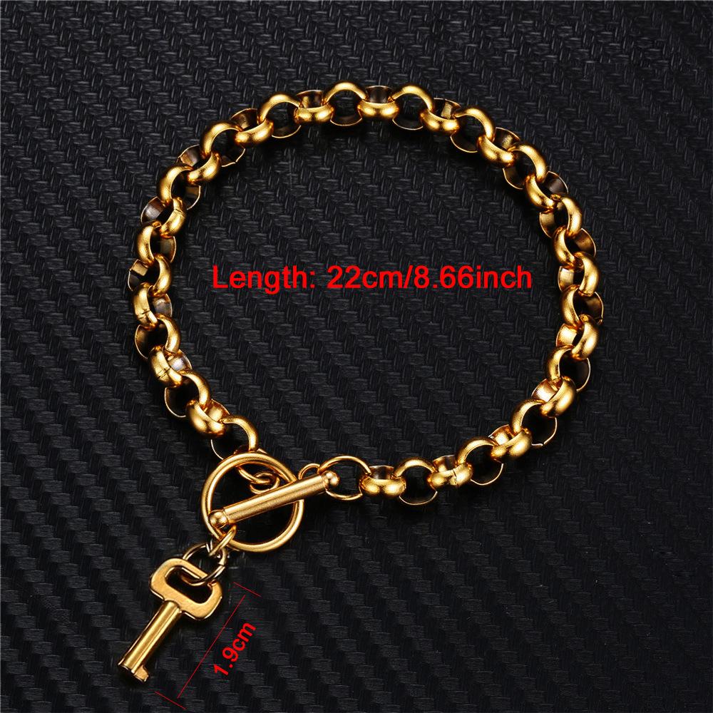 Trendy 18K Gold Plated Stainless Steel Lock Pendant Chain Bracelet Lock Key Pendant Charm Bracelet Hip-hop Couple Bracelet