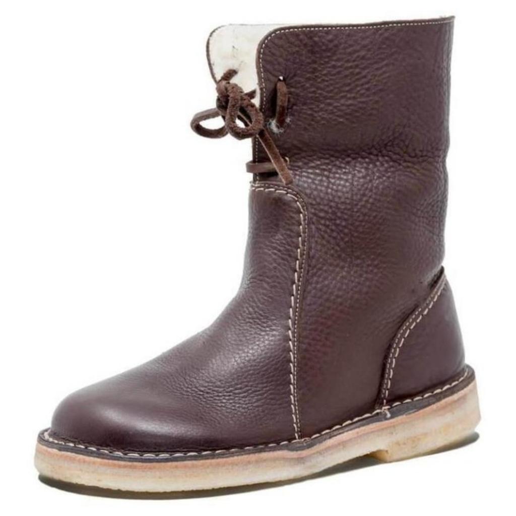 Flat Heeled Round Toe Casual Boots for Autumn and Winter Season, with Front Lace Up and Low Cut Solid Color, Women's Flat Bottom,Winter Snow Boots