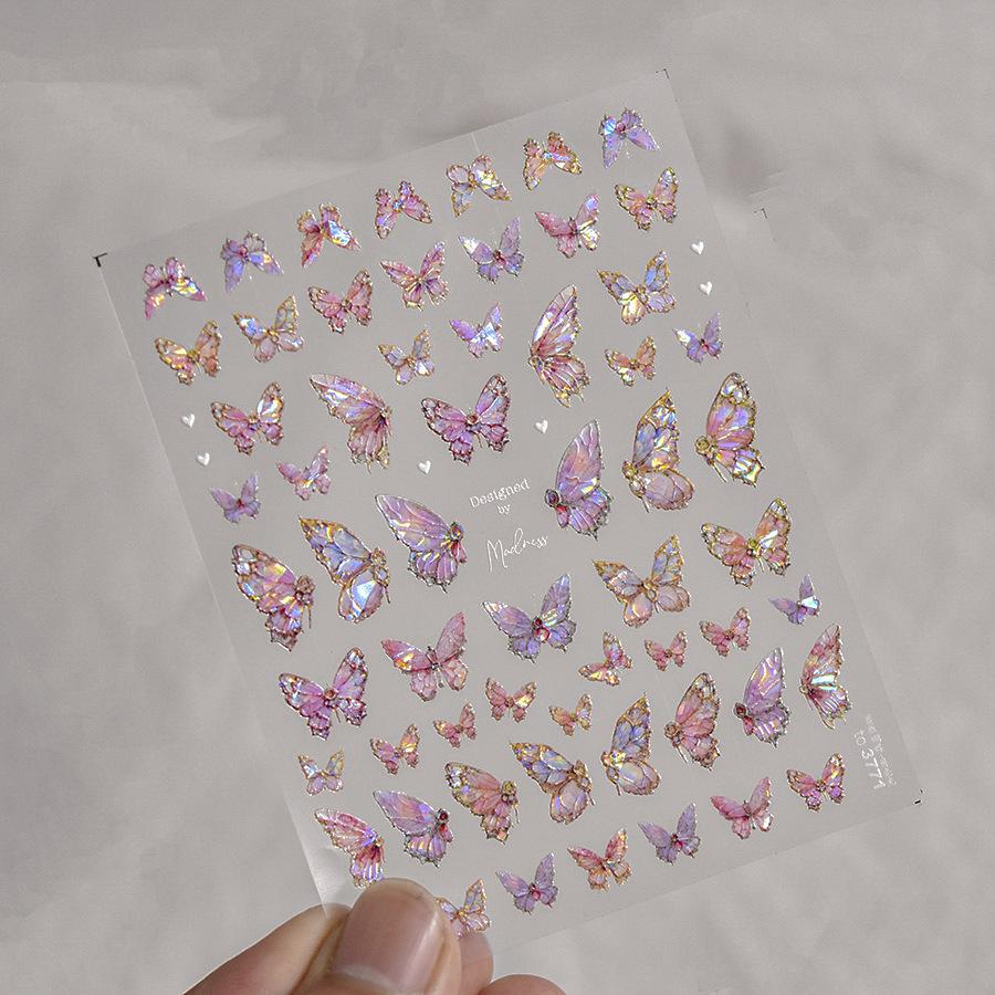 1Pcs 5D Embossed Aurora Butterfly Nail Art Stickers Self Adhesive Decals For Nails Decoration DIY 3D Acrylic Nail Supplies Parts