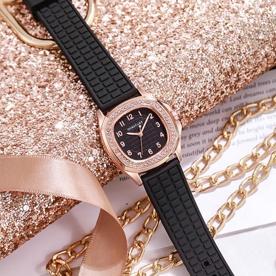 Yousheng Women Casual Watch Rhinestone Square Dial Silicone Strap Quartz Movement Elegant Ladies Girls Dress Wristwatch Fashion Jewelry Birthday Gift