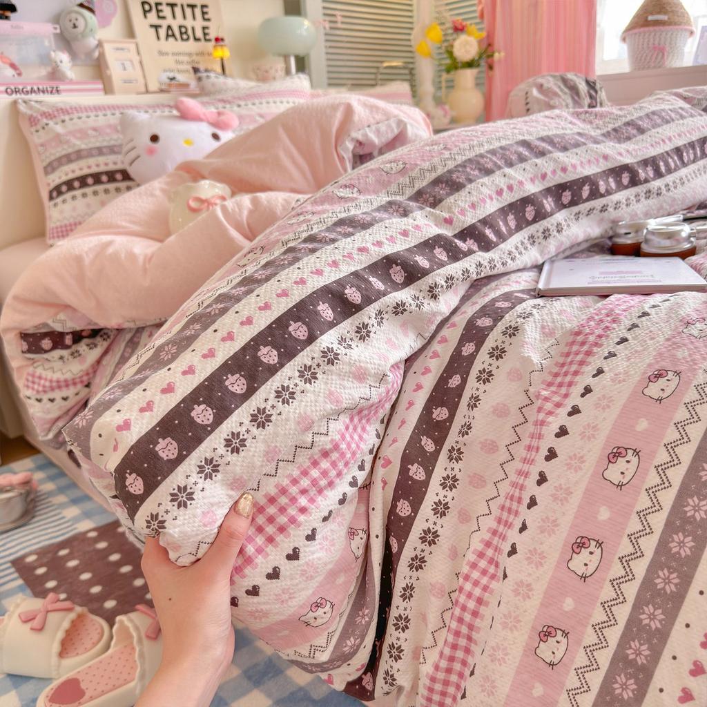Clever Plan: Small Fresh 110g High Quality A-class Puff Cotton Wrinkled Yarn Four Piece Set Imitation Water Washed Cotton Four Piece Set