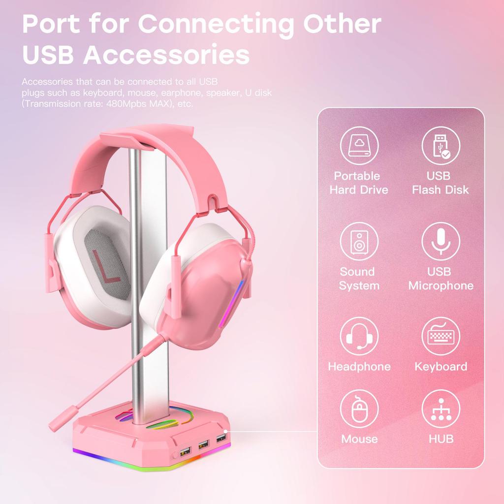ZUOYA RGB Gaming Headset Stand with USB for Over-Ear Headphones