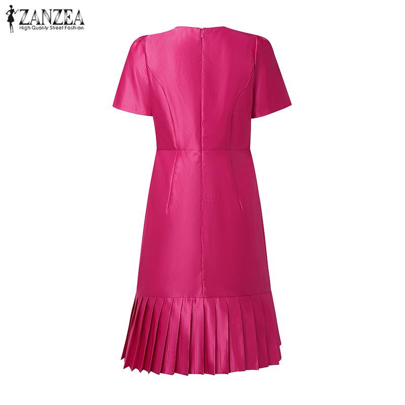 ZANZEA Women Casual Round Neck Summer Short Sleeve Satin Dress