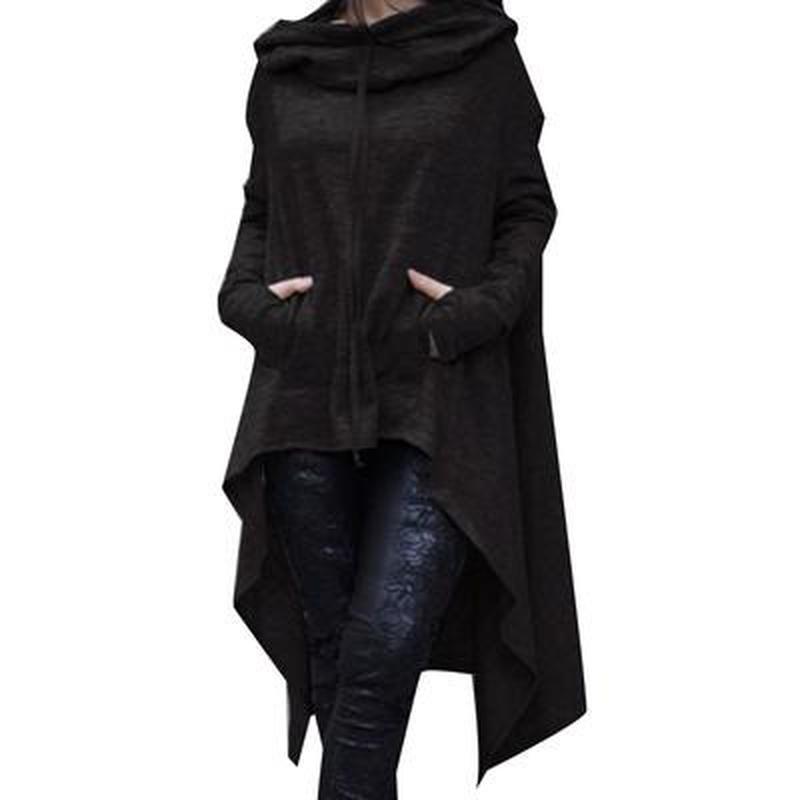 Spring Autumn Solid Color Hooded Irregular Loose Pocket Hoodie