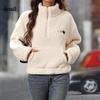 Warmes flauschiges Damen-Fleece-Oversize-Sweatshirt Winter Sherpa Pullover Langarm Viertelreißverschluss mit Tasche Bequem Lässig