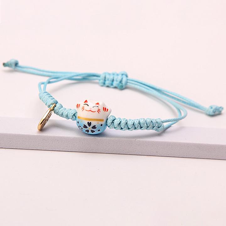 Handwoven Red Rope Lucky Cat Ceramic Bracelets for Women