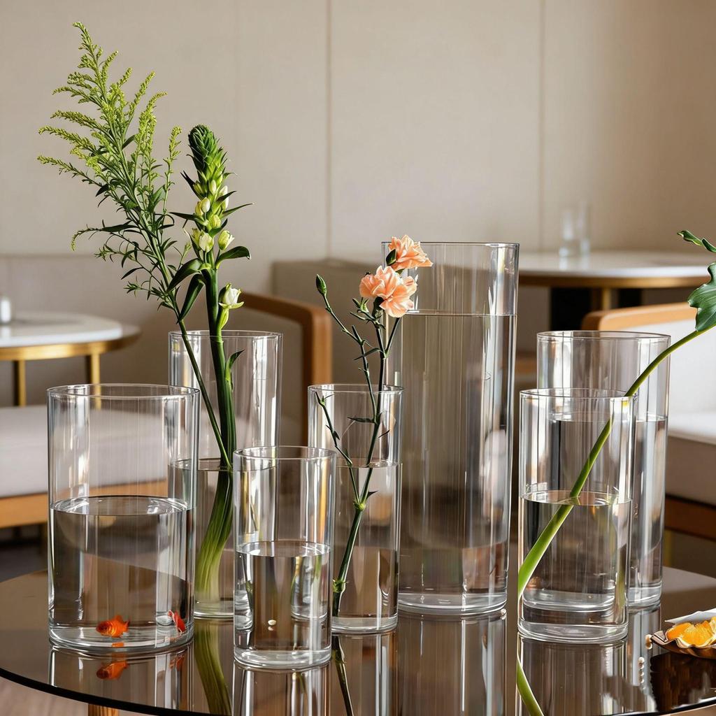 Acrylic Transparent Vase for Flower Arrangements and Lucky Bamboo - Large Straight Cylinder Design