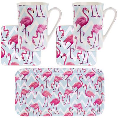 [Q2767] - Duo Box of Porcelain Mugs 'Flamingo Pink' Pink Blue - 105x75 Mm