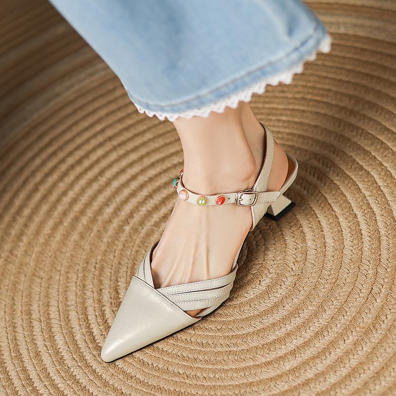 Fashion Fashion Hollow Out Women Pumps Genuine Leather Simple Ladies Shoes Summer Solid Color Casual Shoes Big Size 34-42 Women Sandals