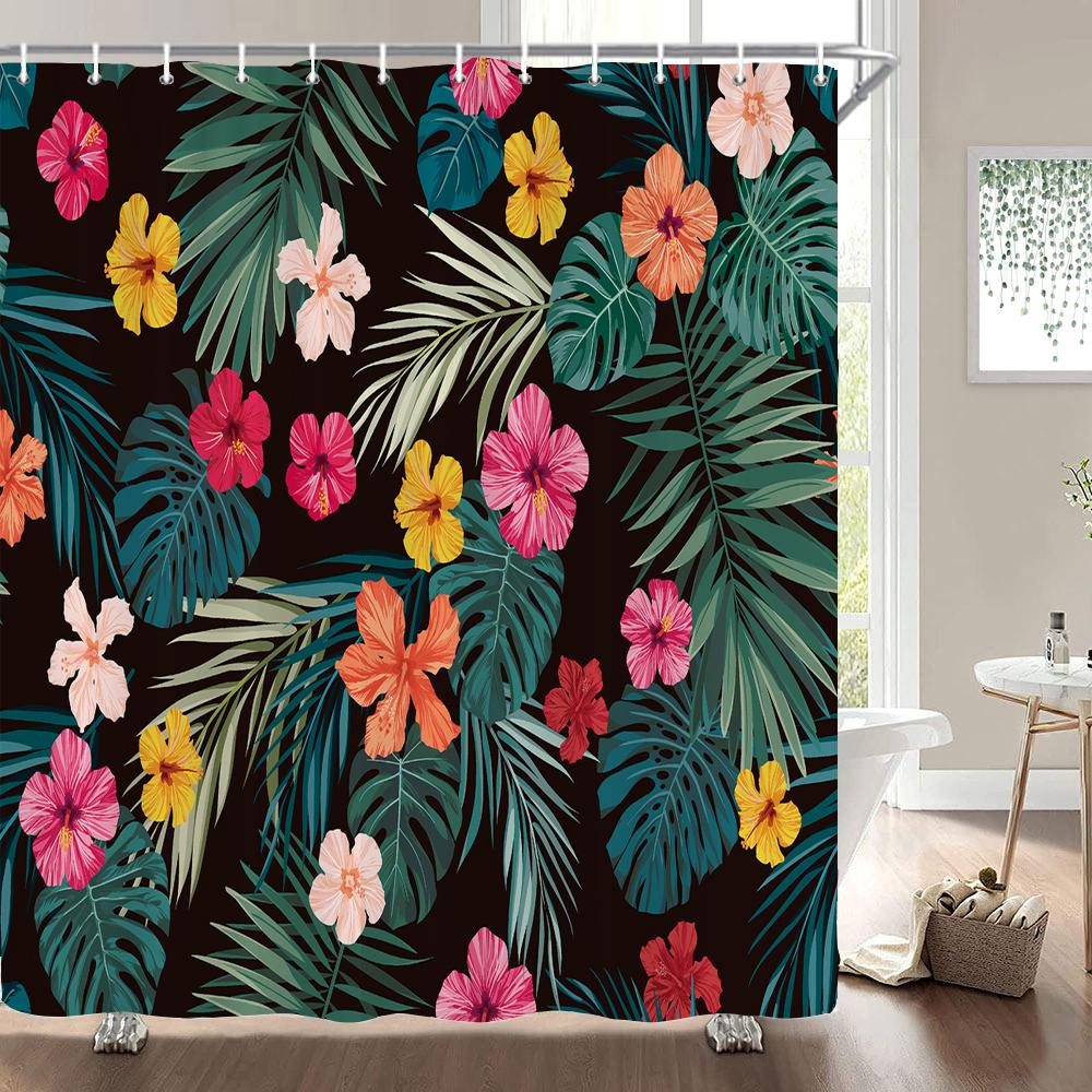 

Тропическое зеленое растение Занавеска для душа Полиэстеровая ткань Водонепроницаемая занавеска для ванны Домашний декор Пальмовые листья Кактус Занавески для ванной W90xH180cm