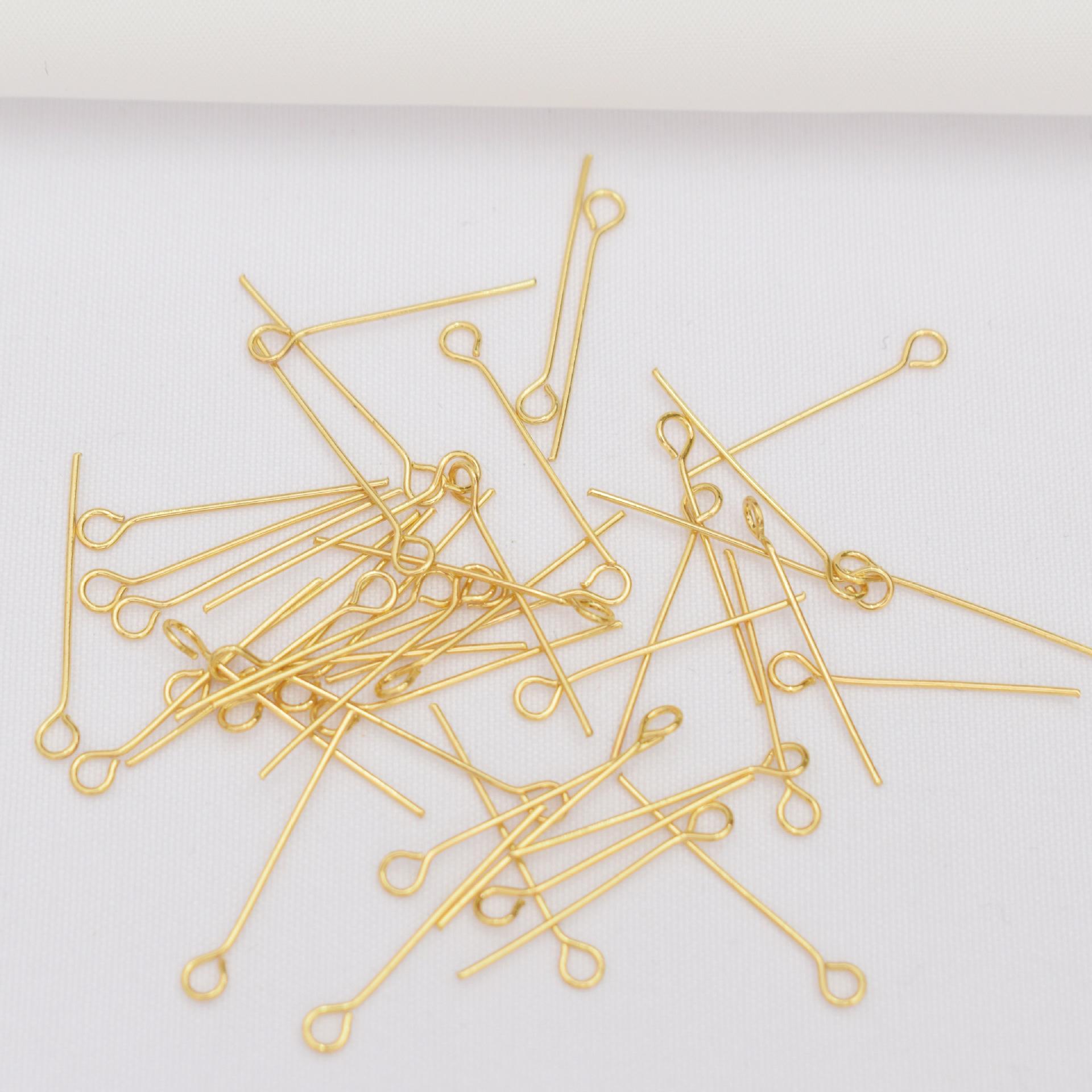

100pcs Color Retention 14K Gold Nine-Character Needle 9-Character Needle Round Head Needle Diy Handmade Bracelet Necklace Beaded Material Accessories B96 length 20mm line thick 0.7