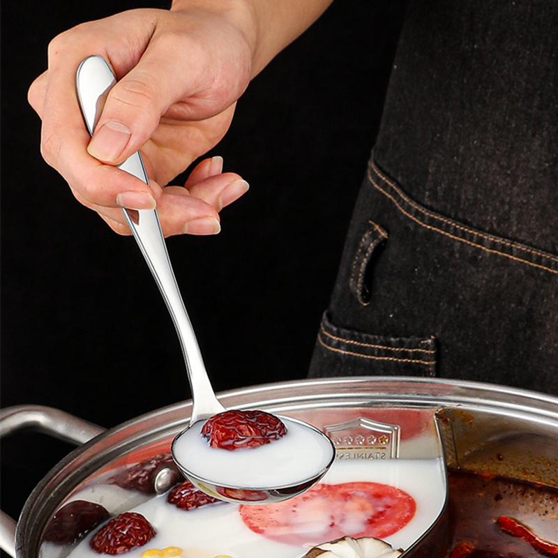 Korean Long Handle Deepen Soup Spoon Colander Stainless Steel Buffet Serving Tableware Home Tablespoons Cooking Utensils