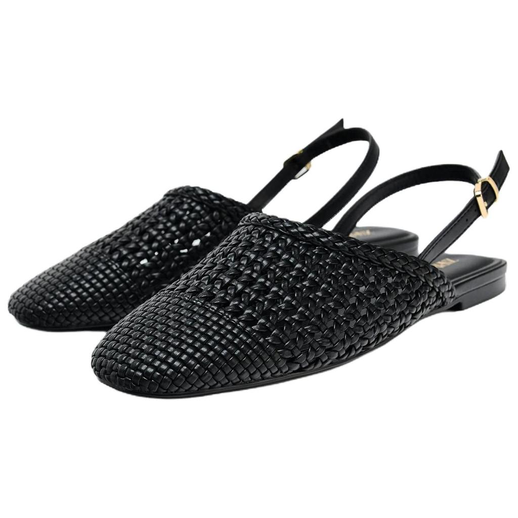 Zara Fashionable Round Toe Woven Backless Flat Casual Shoes Women Shoes Black 13518510800