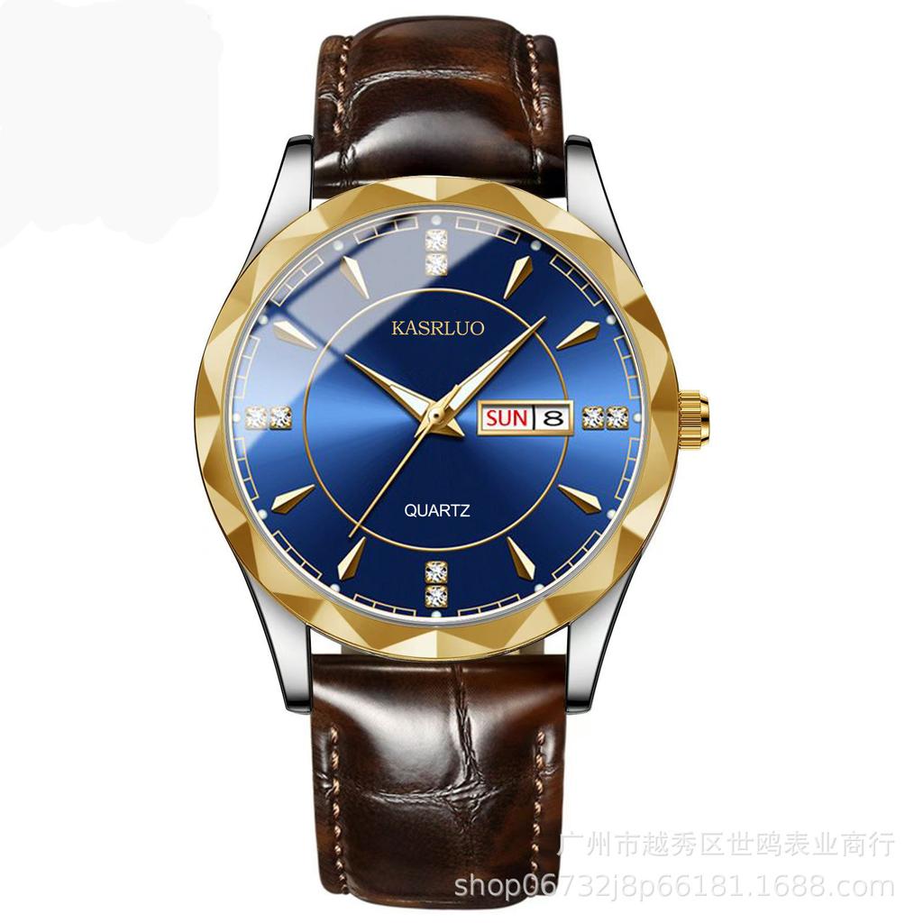 Trendy Men'S Watch Men'S Waterproof Stainless Steel Double Calendar Premium Quartz Watch Luminous