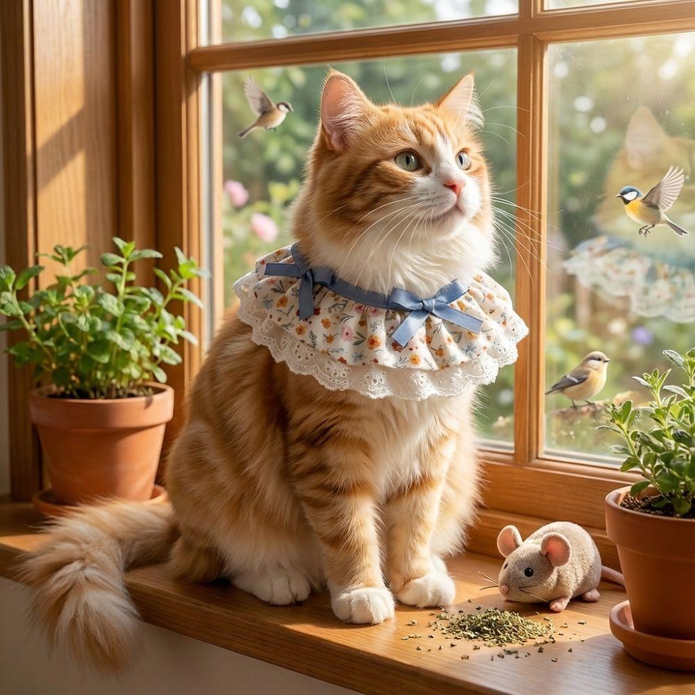 Adjustable Pet Cat Scarfs Lace Floral Bows Cat Drool Towel Stylish Cat Clothes  Photo Shoots