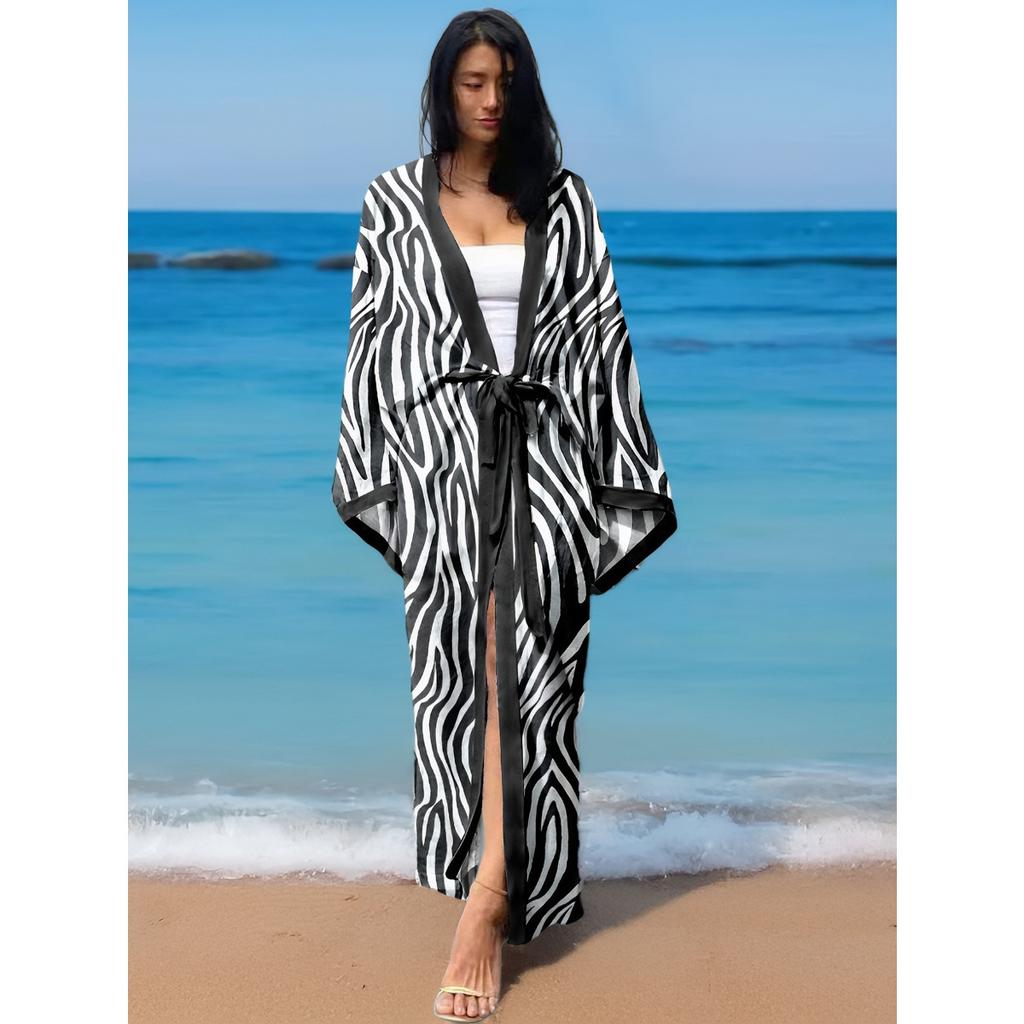 Leopard Print Long Cardigan Loose Large Size Beach Sunscreen Jacket Bikini Blouse