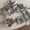 Silver Luster Vintage Square Scarf Bow Hair Tie with Lace Edge and Textured Design