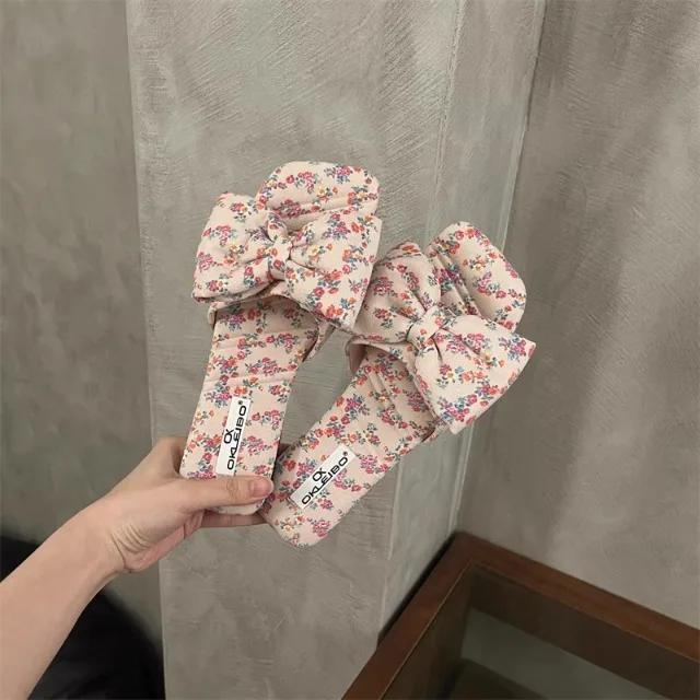 Fashion Women's Fashion Slippers Square Toe Butterfly-knot Flat Sole Women's Shoes Dress Outdoor Korean Style Summer Zapatillas De Mujer