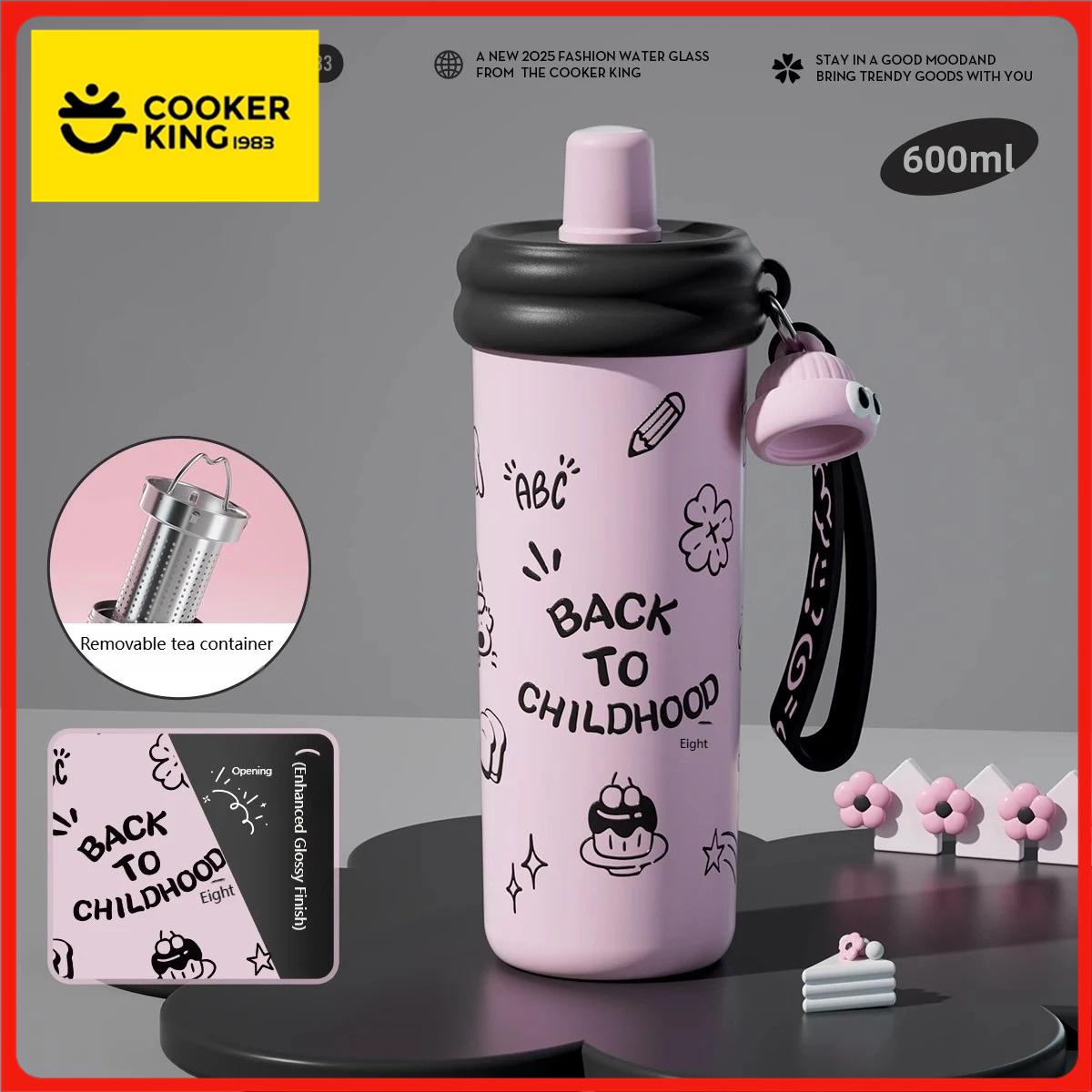 

COOKER KinG Thermal Straw Cup Stainless Steel Thermos Water Bottles Tumbler Keep Cold and Hot Travel Mug Home Office Drinkware 600ML