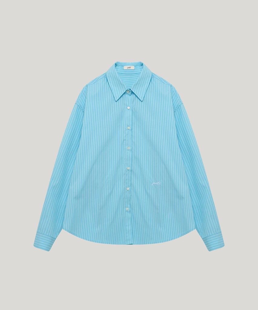 Poeteuseoul Fresh Striped Cotton Shirt_Candy Blue