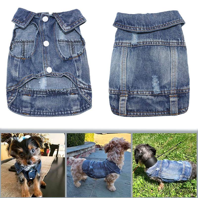 Giacca di Jeans per Cani Piccoli Medi Primavera Autunno Abbigliamento per Cani Classico Gilet con Revers in Jeans Chihuahua Yorkie Bulldog Abbigliamento per Animali Domestici