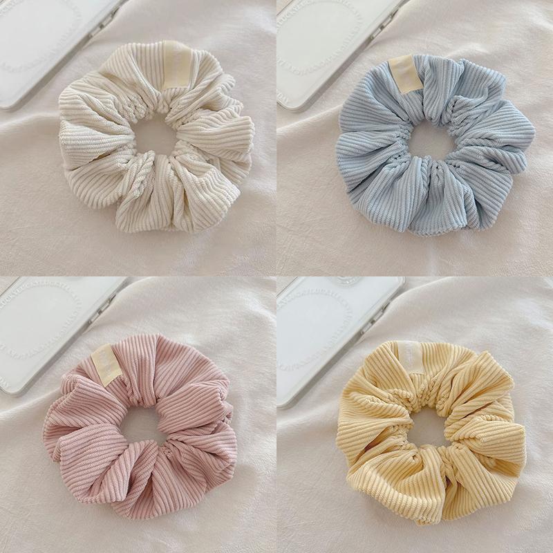 Vintage Solid Color Corduroy Stripe Scrunchies Elastic Hair Bands For Women Girls Sweet Hair Accessories Ponytail Headwear