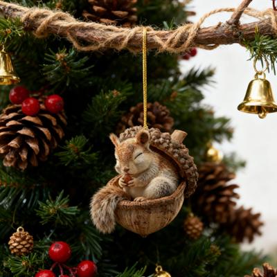 Forest Animal Acorn Ornaments 2D Flat Acrylic Pine Cone Animal Christmas Tree Ornaments