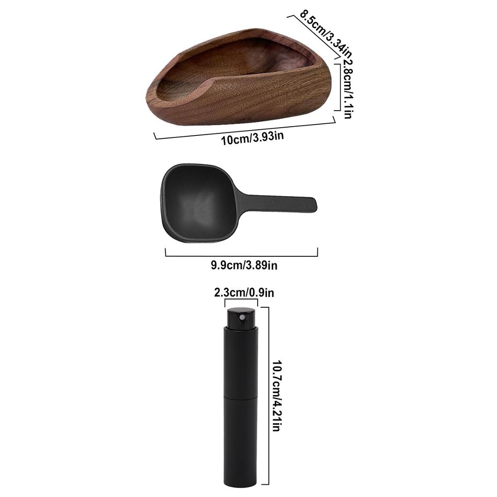 Holz Kaffeebohnen Dosierbecher mit Sprühflasche und Messlöffel Set, Multifunktionales Wiege-Dosier Tablett, für Kaffeebohnen Tee