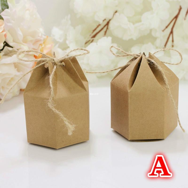 

50 шт. Свадебные коробки для конфет Шестиугольная коробка из крафт-бумаги Коробка для печенья DIY Упаковка для подарков на вечеринку с наклейкой и веревкой A 50pcs