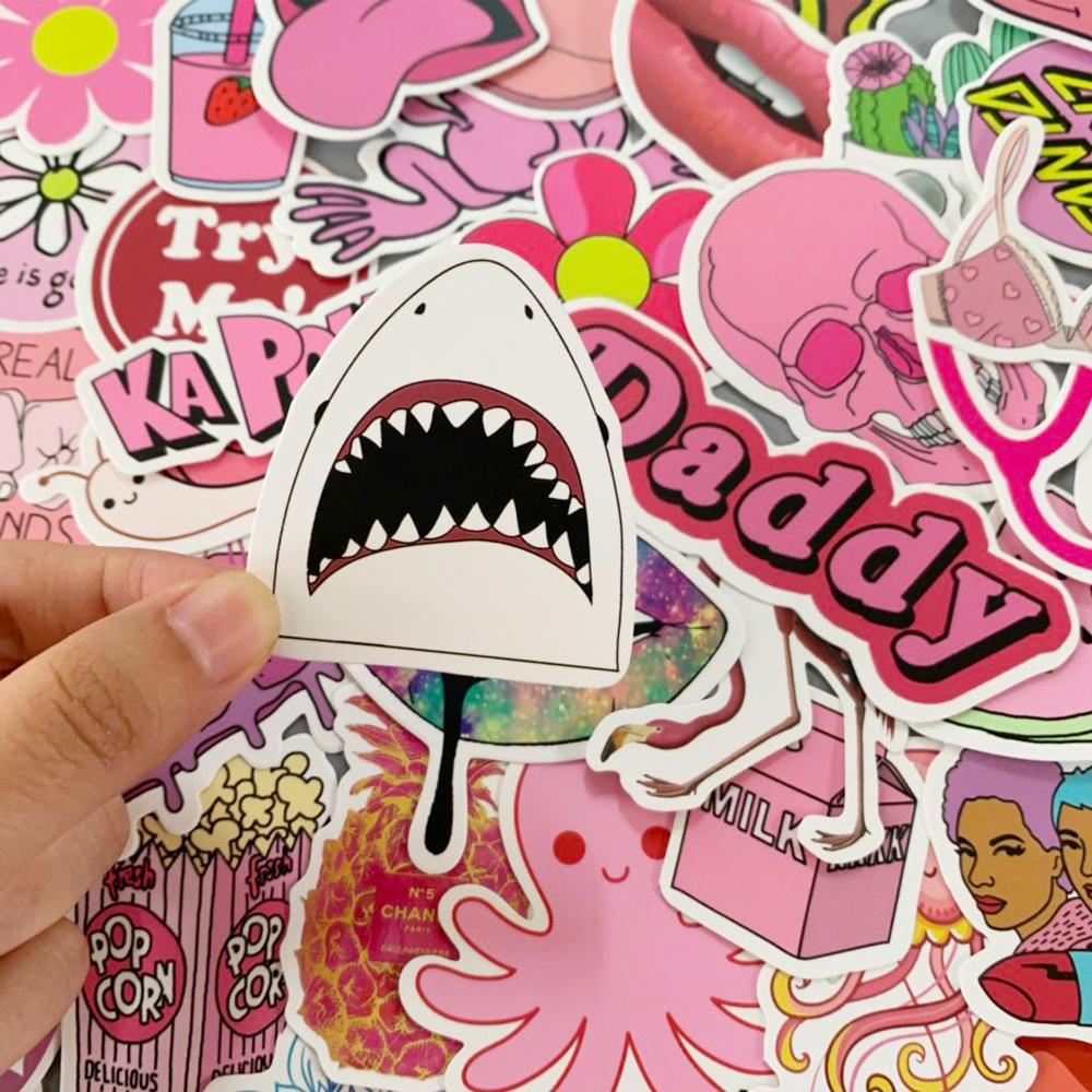 50 Cute Pink Small Fresh Graffiti Stickers Suitcase Motorcycle Laptop Waterproof Stickers