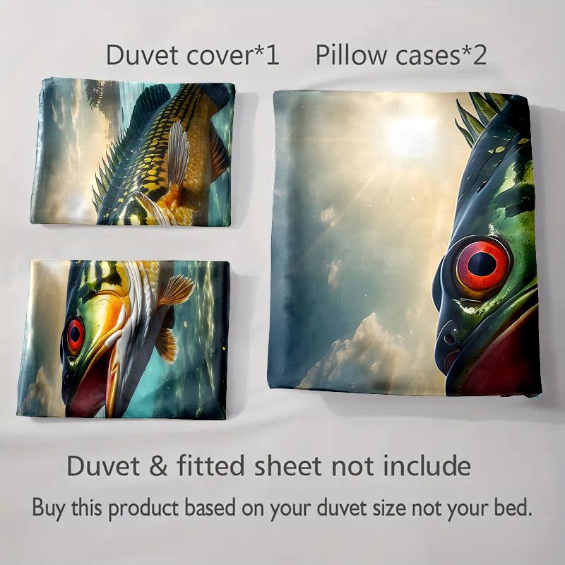 Largemouth Bass Illustration Bedding Duvet Cover Sets Duvet Covers Pillowcases Gifts (1 * Duvet Cover 2 * Pillowcases, Without Duvet Insert)