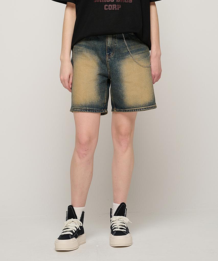 CARGOBROS FOR WOMAN Front Wash Wide Denim Shorts (Dark Blue)