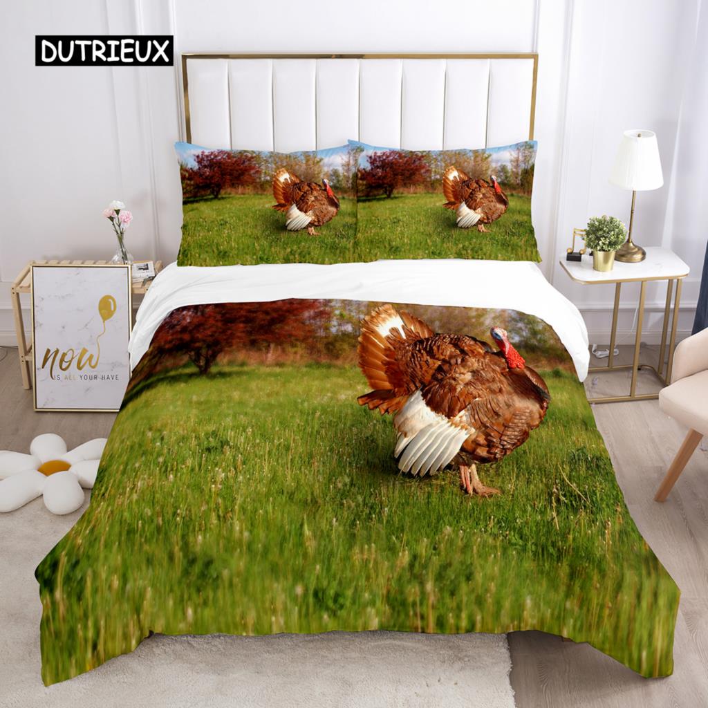 Chicken Duvet Cover Set Cool Animal Pattern Comforter Cover Funny Chicken Pattern Bedding Set Microfiber Wildlife Quilt Cover