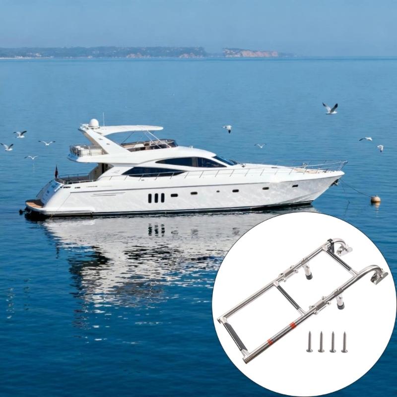 Stainless Steel Folding Marine Ladder Telescoping Boat Ladder Swim Step For Stern Boarding 440lbs Weight Capacity