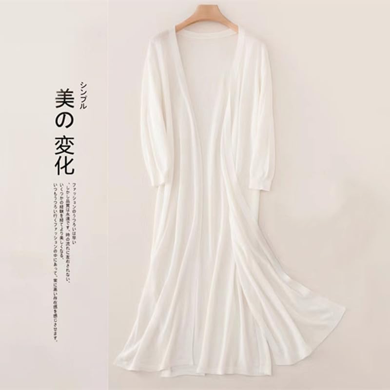 SARADEMUNT Long Knit UV Air Conditioning Solid Perfect for Office Women's Cardigan, Protection, Protection, Slit, Slimming, Stylish, Lightweight, 3/4