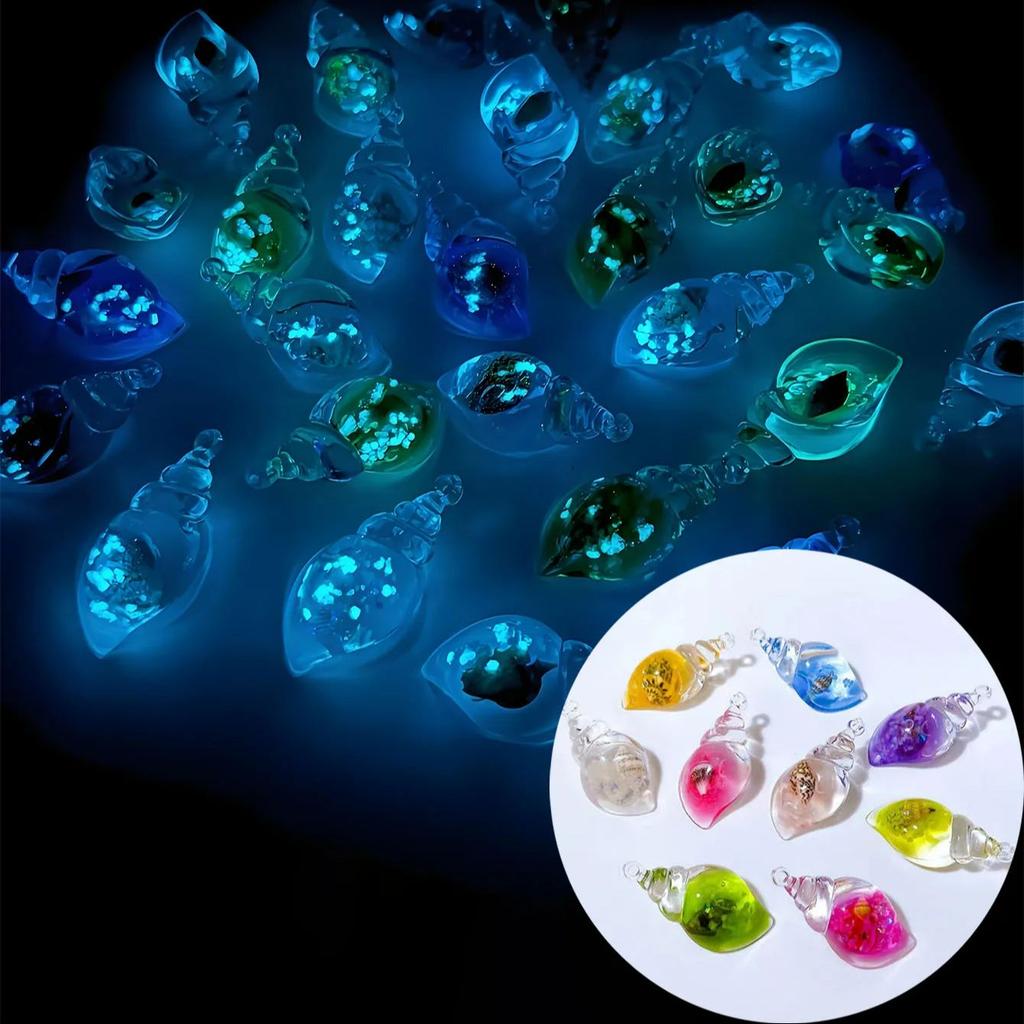 10/20Pcs Shimmering Luminous Conch Resin Pendants Ocean-Inspired Diy Jewelry Charms, Glow In The Dark Conch Accessories