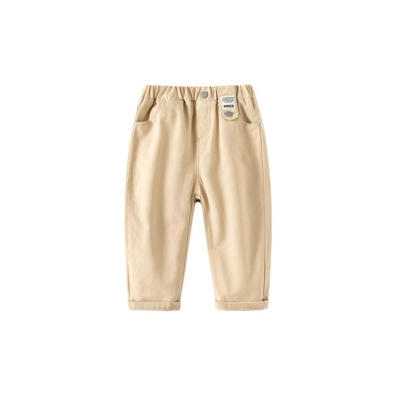 Children's Clothing Spring and Autumn Boys' Casual Pants Kids Solid Color Label Fashion Pants Baby Boys Low-Waist Elastic Waistband Long Pants