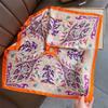 Vibrant Purple Luxury Square Scarf Women 70x70cm Silk Scarves Orange Edge Boho Print Spring Summer Beach Cover Bandana Shawl