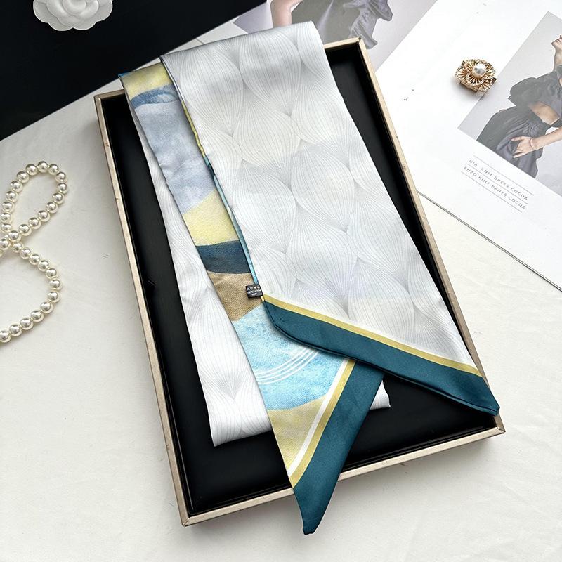 Double-sided Long Strip Small Silk Scarf Women's Professional Wear Spring and Summer New Decorative Small Scarf Tied Hair Band Streamer