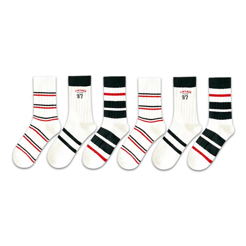 6 Pairs of Women's Color Contrast Simple Fashion Spring and Autumn Must-have Comfortable Wear-resistant Mid-tube Socks