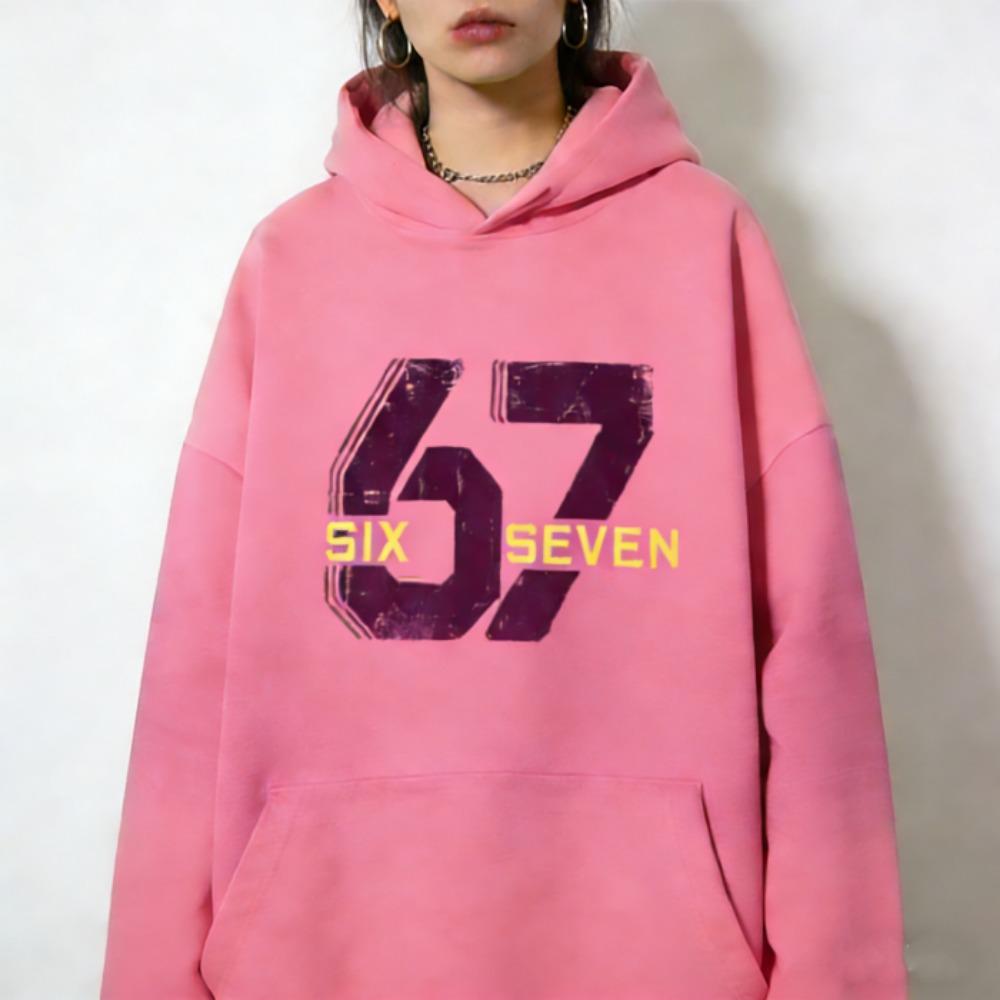 Europe and America Fashion 67 Print Hoodies Men Women Long Sleeve Pullover Casual Hoodies Sweatshirt Clothing