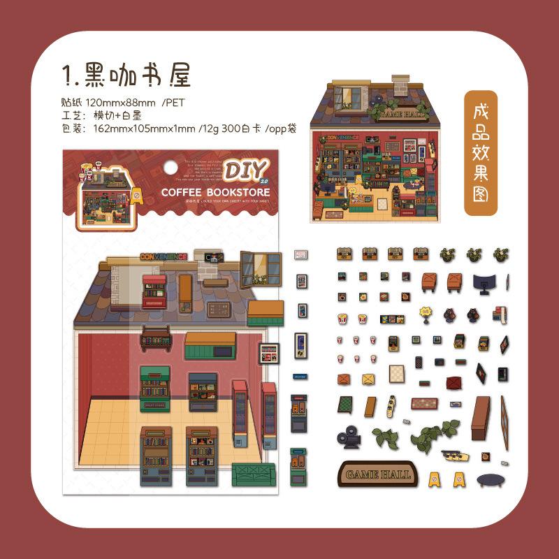 3 Pieces Miniature Scene 3D Fun Cabin Scenery Stickers, Cute Hut Designs & Strong Stereo Effect, Self-Adhesive for Journal DIY