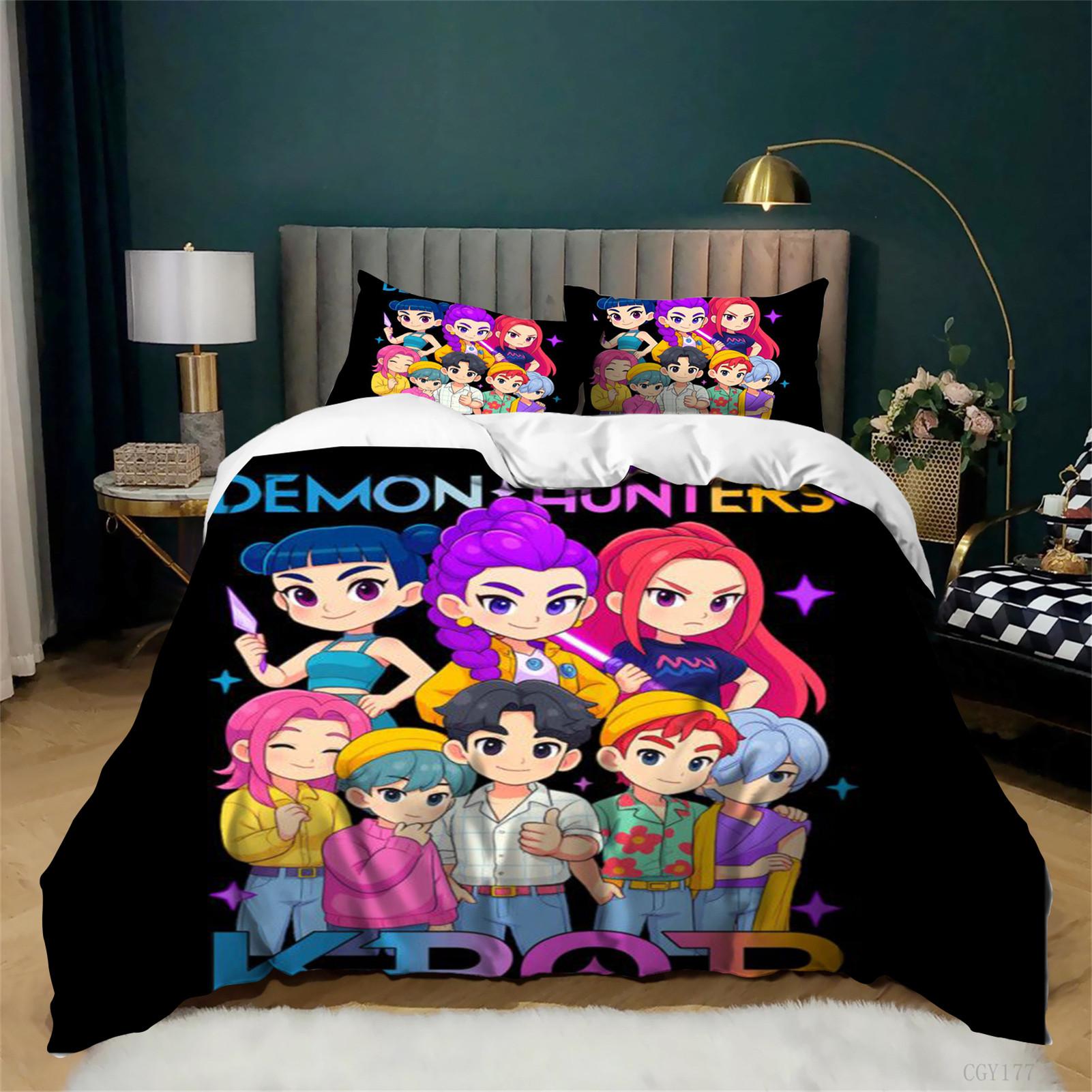 3 Pieces KPop Bedding Set Soft Breathable Quilt Cover for Bedroom Lightweight Duvet Cover Set with Pillowsham 135x200cm