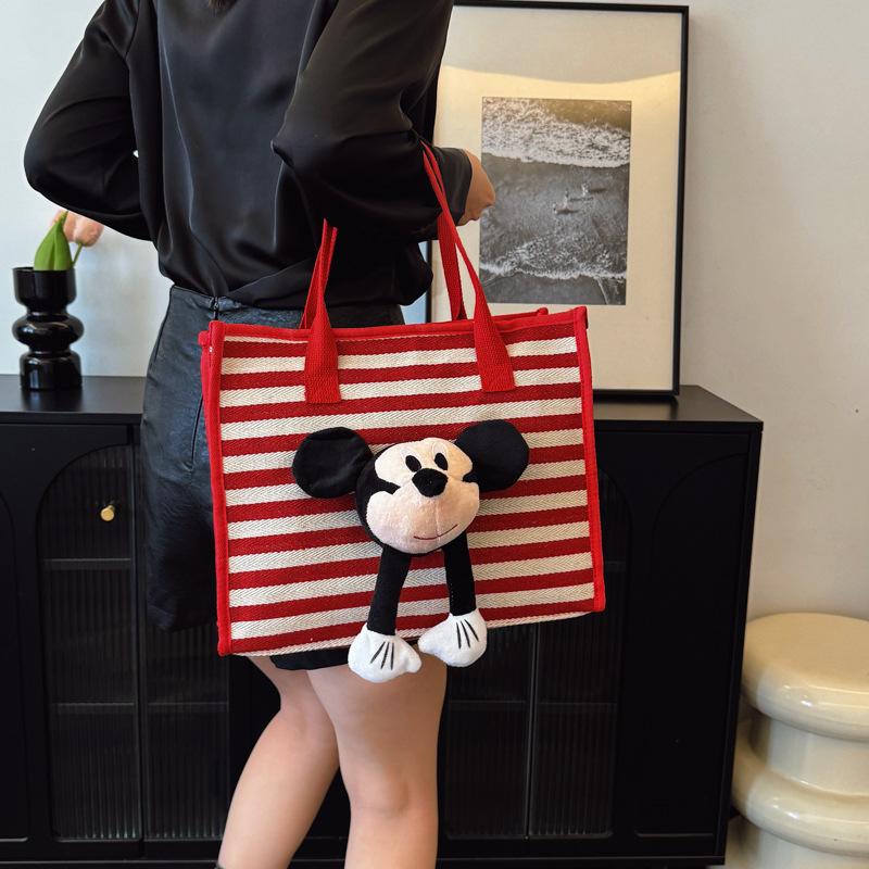 Ins Handbag Large-capacity Bag Women's 2025 New Trendy Striped Tote Bag Casual Commuter Shoulder Canvas Bag