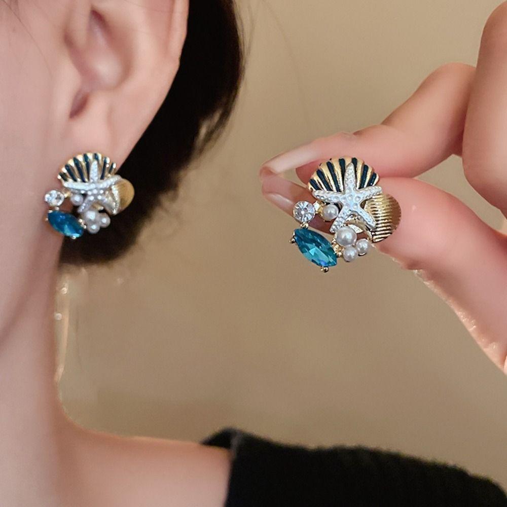 Metal Starfish Shell Necklace Exquisite Beach Jewelry Marine Style Nekclace Earrings  Women